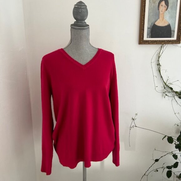 Raspberry Red v-neck knitting - Picture 1 of 2